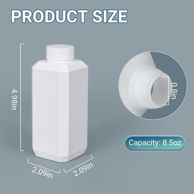 8oz/250ml Leak Proof Plastic Bottles with Caps for Liquids Sample, Reusable Small Bottles Containers for Travel, Camping and Hiking (White, 10 Pcs)