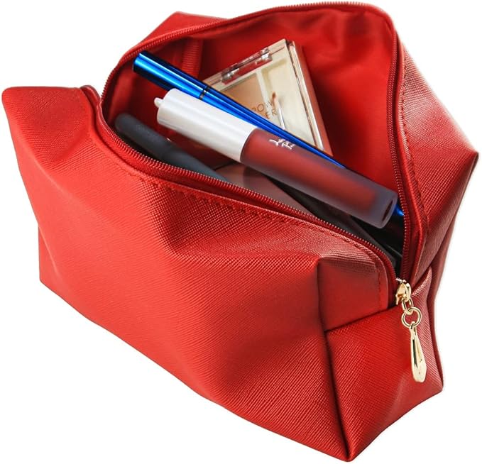 Small Makeup Bag Portable Cosmetic Bag for Women Makeup Pouch Waterproof Toiletry Bag for Travel (Red, Normal)
