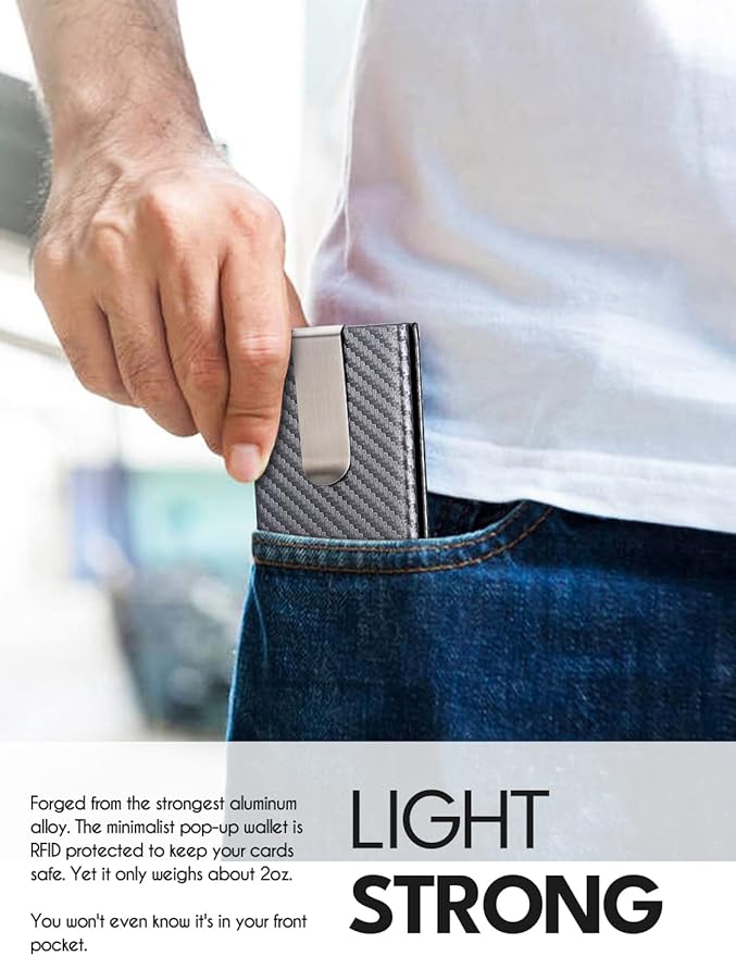 Pop Up Stealth Wallet for Men&Women - RFID Blocking Card Wallet with Money Clip - Minimalist Leather Wrapped Card Holder - Front Pocket Slim Wallet for 6 Credit Cards - Silver Wallet Gifts for Him