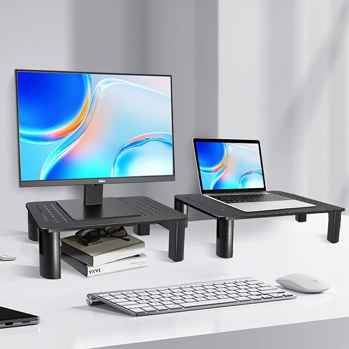 Pholiten 2 Pack Monitor Stand Riser, 3 Height Adjustable Monitor Stand for Computer, Laptop, Printer, Notebook, iMac, Premium Metal Monitor Risers for 2 Monitors