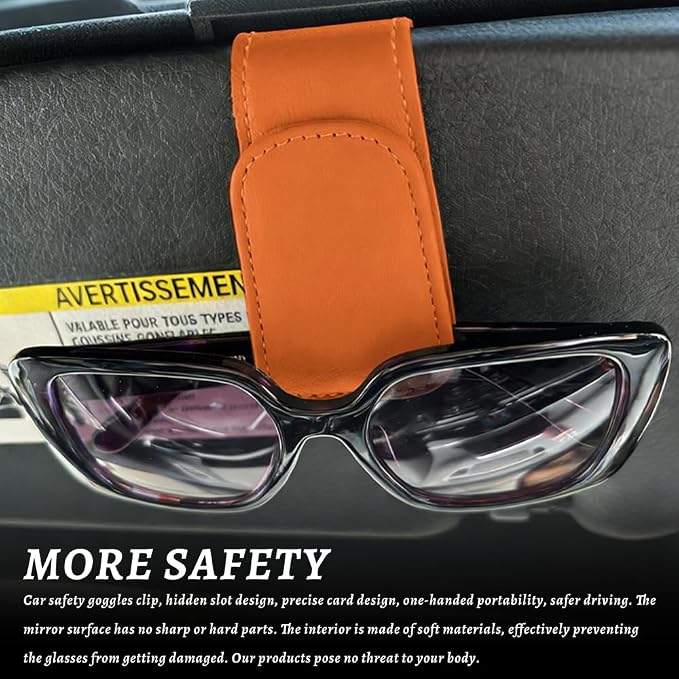 Sunglass Holder for Car, Car Sunglass Holder, Magnetic Leather Sunglasses Holder and Ticket Card Clip, Auto Multi-Functional Sun Visor Eyeglass Holders for SUV Pickup Truck (Orange)