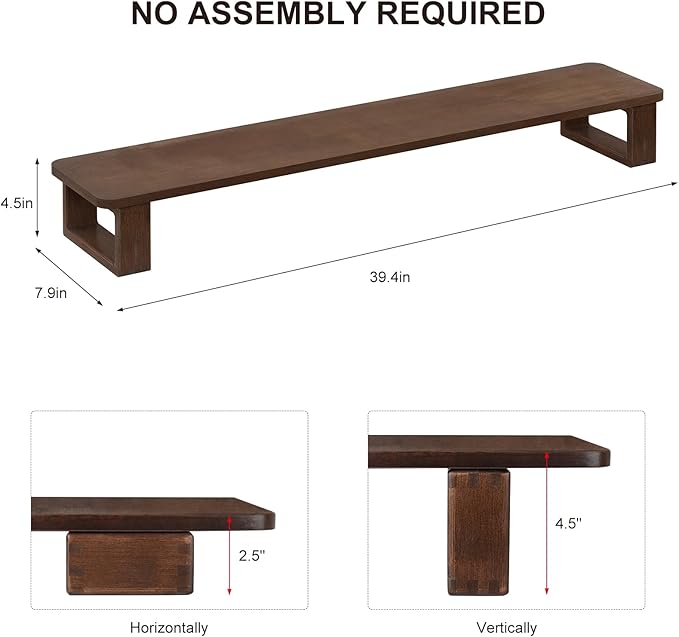 Ufine Dual Monitor Stand Riser 2 Heights Adjustable Wood Computer Monitor Stand Desktop Organizer, Large Monitor Stand for 2 Monitors, Laptop, TV, Printer