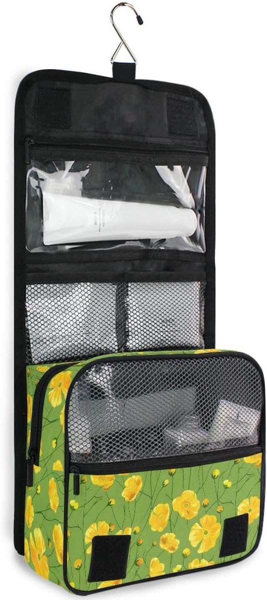 Hanging Travel Toiletry Bag Yellow Buttercups Bright Kit Makeup Case Cosmetics Organizer for Men Women