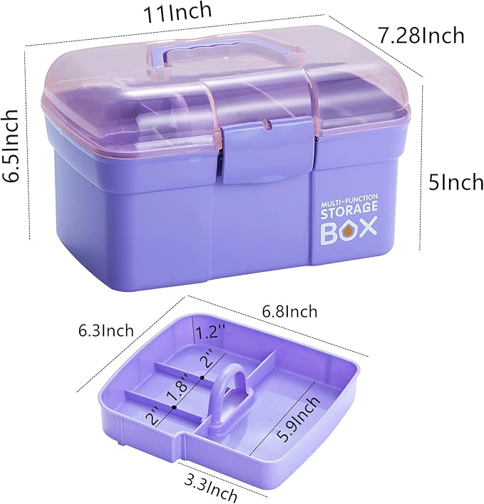 Kinsorcai 11'' Plastic Box Organizer with Removable Tray, Sewing Box Organizer (Purple)
