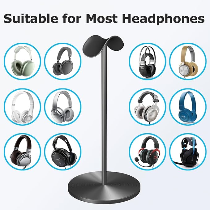 Headphone for Desk Hanger Holder Organizer Keeper Racks Storage Mount Gaming Headset Stand Premium Functional Craftmanship Headset Stand (Metallic Black)