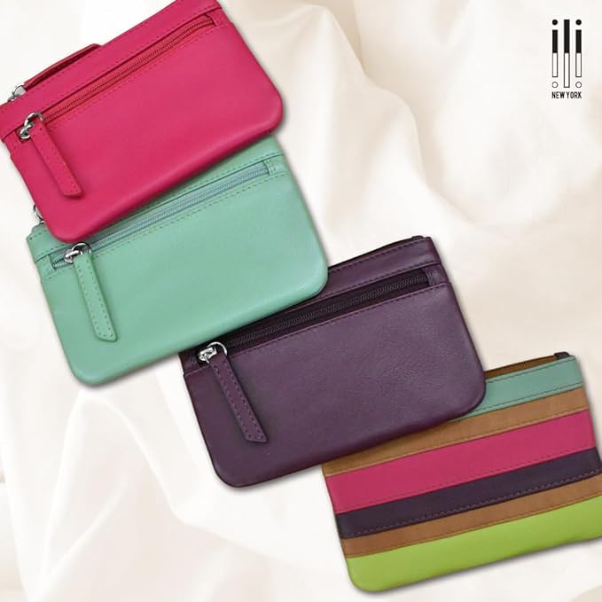ili New York Mini Leather Coin Purse, Compact Design with Key Ring and RFID Protection for Women and Men in Vibrant Colors, Orange