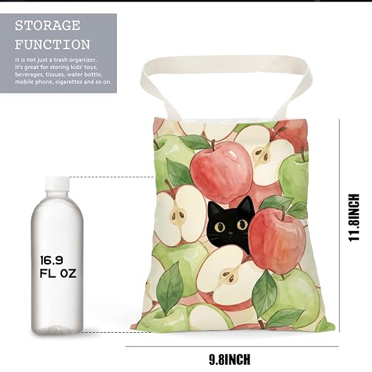 Black Cat Car Trash Bag, Apple Car Trash Bag Hanging, Apple Accessories, Summer Decor Waterproof Cars Back Seat Hanging Organizer Garbage Can for Vehicle Travelling Camping