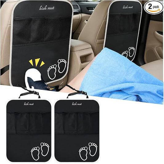 Bittwee Car Kick Mats Backseat Organizer, 2PCS 2 in 1 Anti Kick Waterproof Back Seat Protector with 2 Storage Pockets, Large Capacity Auto Seat Accecories for Pets Kids, Universal Fit