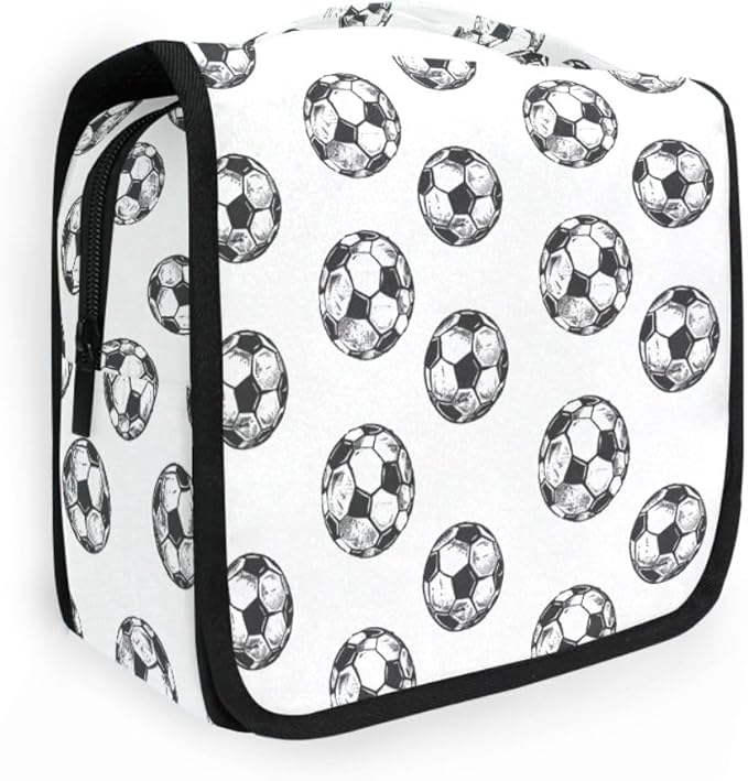 Hanging Travel Toiletry Bag Kit Boys Makeup Case Cosmetics Organizer for Men Women (Soccer Balls)