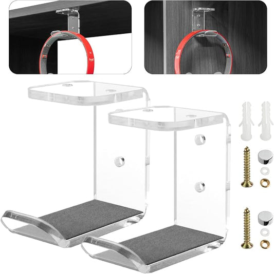 Cosmos 2 Pcs Headphone Hanger Mount Under-Desk Headset Hanger Hook Earphone Holder Wall Mount Hooks with Adhesive Tape & Screw Set Compatible with PC Gaming DJ Headset, Acrylic (Transparent Clear)