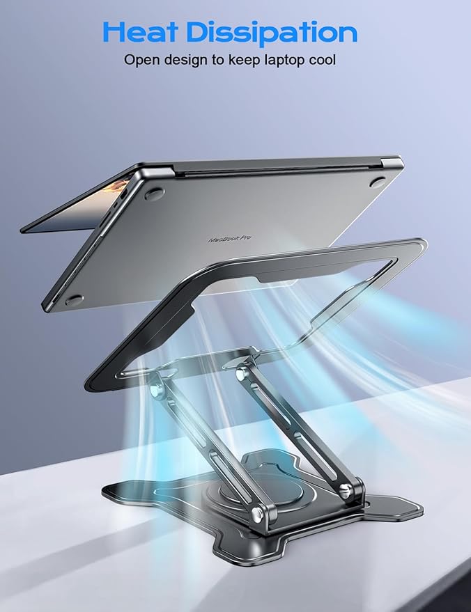 Adjustable Laptop Stand for Desk, 360° Rotating Base Ergonomic Computer Stand, Laptop Riser Foldable Protable for Office Home Fits Compatible with MacBook Pro/Air Notebook up to 10-16" Black