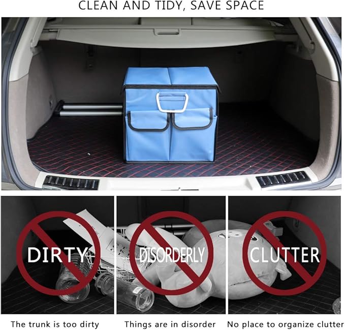 Car Trunk Organizer Collapsible Portable Multi Compartments Organizer with Non Slip Straps for SUV Truck Auto Vehicle Car Auto Minivan (Small covered, Blue)
