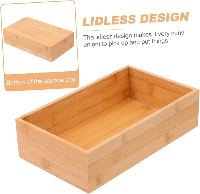 Healifty Natural Desktop Storage Box Organizer for Home Office Wood Container for Desktop Finishing and Item Arrangement Khaki Compact Storage Crate