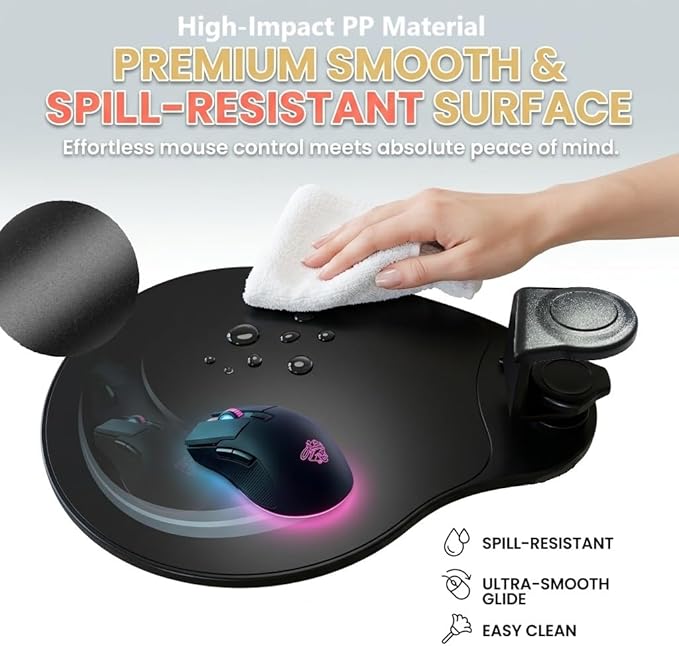 Clamp on Mouse Platform, Clip on Mouse Pad, Rotating 360, Easy Slide Out Tray, Suitable Up to for 1.5" Thickness Desk, for Home, Office to Save Space (Black)