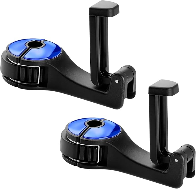 Hidden car purse hook and phone holder purse hook holder for car seat back hooks Automotive seat back organizer headrest hooks for bags (Blue, 2)