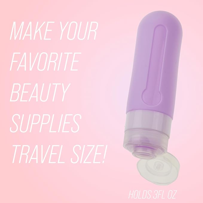 EXPRESSIONS 4pc Refillable Travel Bottles Set – Leakproof Squeeze Bottles with Snap Caps | Toiletry Containers with Labels & Clear Zip Pouch | TSA Approved Travel Bottles for Women & Men
