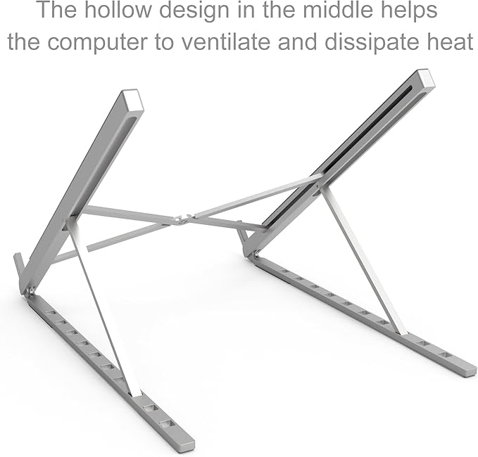 Aluminum Laptop Stand for Desk, Foldable Ventilated Cooling Notebook Stand, Adjustable Portable Laptop Holder, Compatible with 11" - 17.3" MacBook Pro Air, HP and Other laptops（Silver）