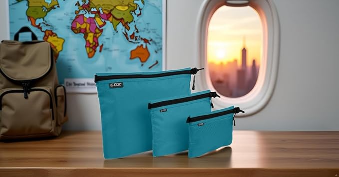 GOX 3 Pack Travel Toiletry Bag for Men Carry On Packing Organizer Zipper Pouch Portable Cosmetic Pouch Accessory Document Electronics (Turquoise)