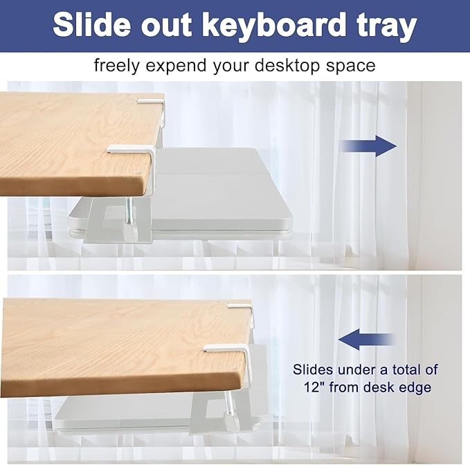 Desktop Keyboard Tray, Pull-Out Under The Table, 26.77 "X 11.81" Large-Sized Keyboard Tray, C-Shaped Lip Holder, Easy to Install, Suitable for Home Learning and Office Use(White)