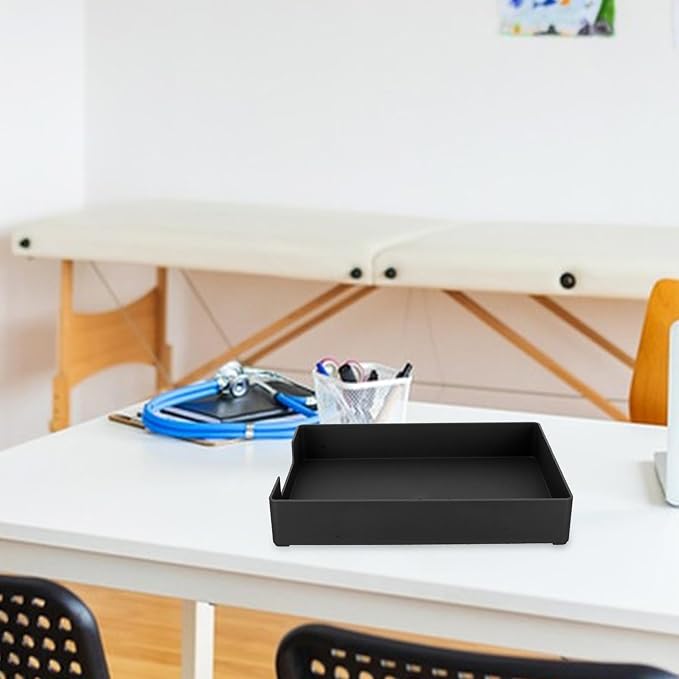 PRETYZOOM A4 Black Desk Organizer Storage Box, Stackable File and Document Tray with Partition, Office and Home Desktop Filing Supply Container