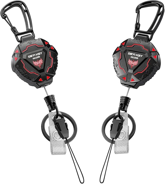 2 Pack Retractable Keychain, Heavy Duty Carabiner Badge Holder, Tactical ID Badge Reel with 32'' Coated Steel Cord, Bearing 10.0 oz- Black