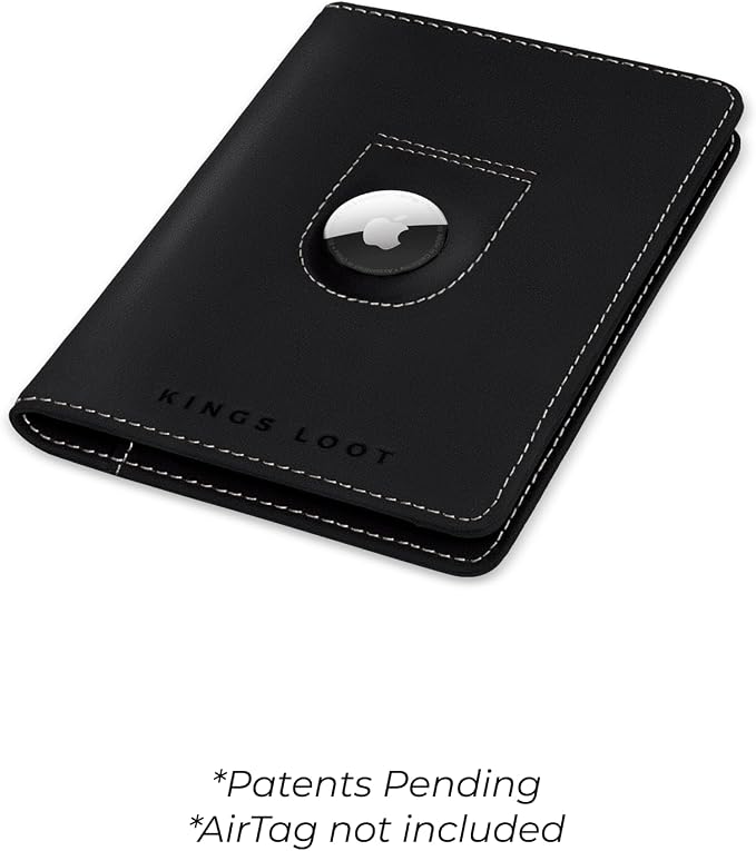 Kings Loot Passport Holder Wallet – RFID Blocking Leather Travel Wallet with Built-in Airtag Holder – Holds 1-6 Cards & Passport – Easy Pull Tab – Slim & Stylish Wallets (Onyx)