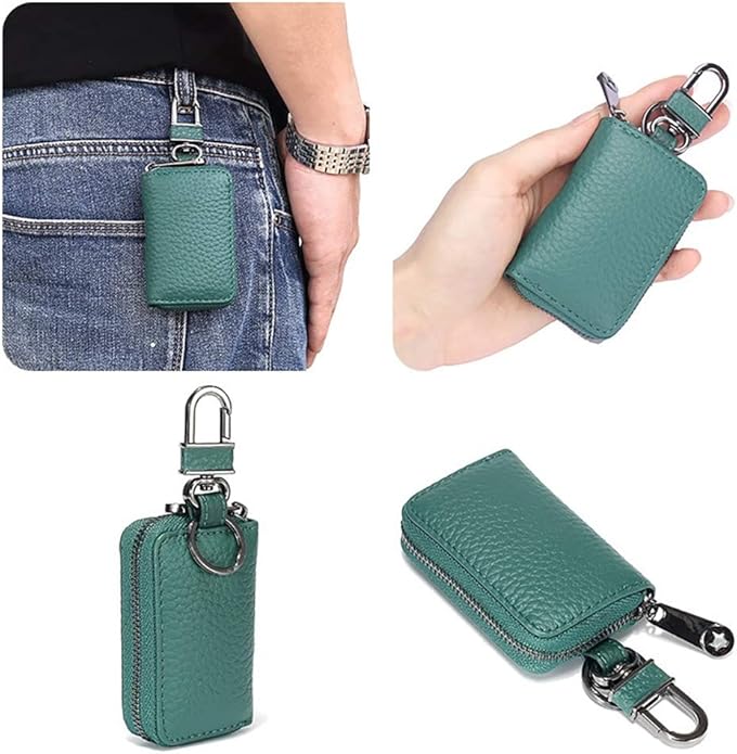 Leather Key Case Holder Auto Key Chain Protector Cover Zipper Bag Remote Fob for Car