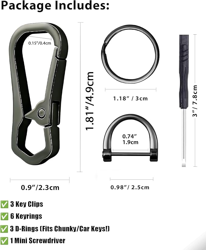 Metal Keychain Clip with Key Rings and D Ring, Heavy Duty Carabiner Key Chain Hook Holder for Car Home Keys