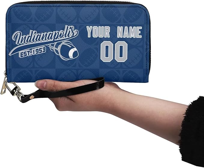 Custom Sports Team Zip Organizer Wallet-Personalized PU Leather Wallet with Name Number,Multi-Card Slots,Wrist Strap,Fan Gift for Men Women.