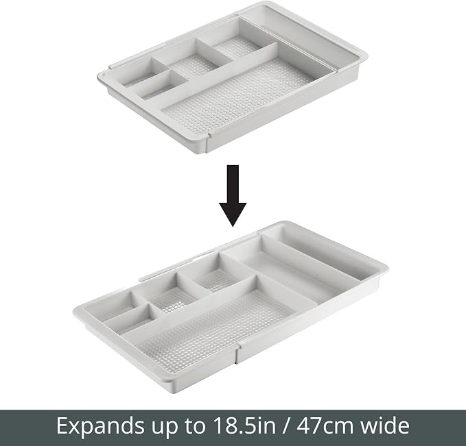 mDesign Expandable Plastic Drawer Organizer and Storage Container for Office Supplies - Gel Pen Pencil, Marker, Stationary, Desk Supply Holder for Drawers and Desktop - Lumiere Collection - Light Gray