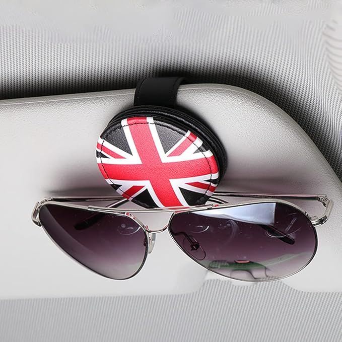 for Mini Cooper Universal Visor Car Glasses Sunglasses Holder Storage Fastener Portable Clip Vehicle Auto R55 R56 R60 F56 F55 F60 (Balck Union Jack)
