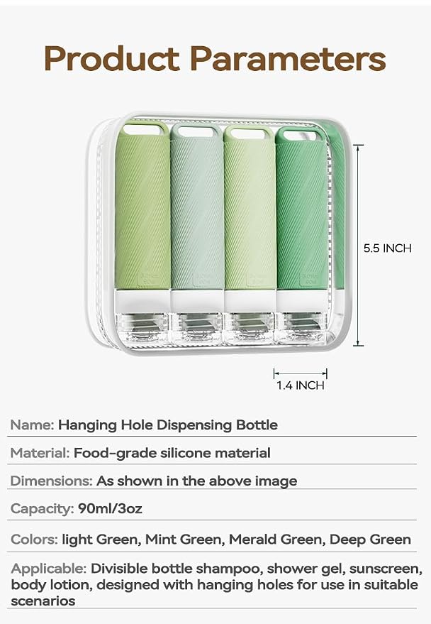 5 packs of toiletries travel bottles, TSA Approval silicone travel containers, leak proof refillable shampoo and conditioner are essential for travel, fitness, business trips, office use(green)