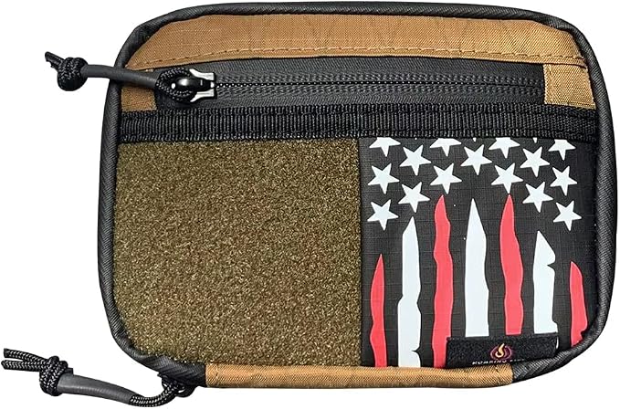 ROARING FIRE Brigos Men's Tactical Everyday Carry Gear Pouch - Waterproof Nylon Construction with RFID-Blocking Pocket, 3 Zippered Pockets and 5 Slip Pockets (American Flag Edition)