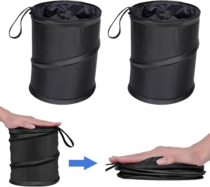 2 Pack Car Trash Bins, Mini Collapsible Car Garbage Can with Sticker, Hanging Car Trash Bag for Back Seat, Multipurpose Water Proof Bag Leak Proof Garbage Bin for Car(Size:6.30 x 7.87inch)