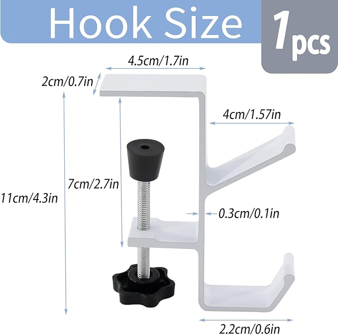 Desk Mount Bag Holder Hook Clamp,On Backpack Hanger Portable Desk Mount Headphones Holder for Reduce Desk Clutter Table Desk Table Hanging Storage (1 Pcs-Double Hook White)