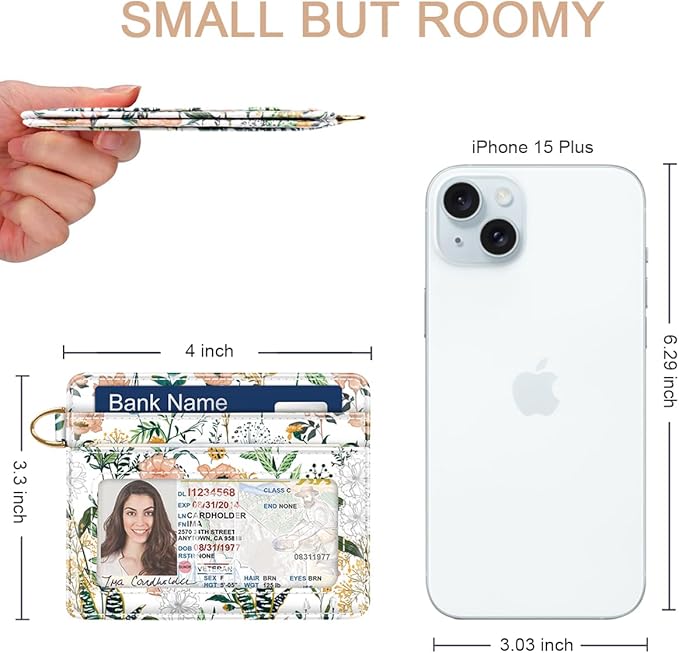 Slim Minimalist Front Pocket RFID Blocking Credit Card Holder Small Wallet Cute Card Cases for Women,White Flowers