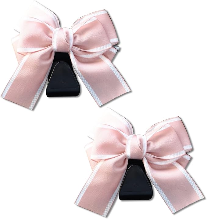 2PCS Car Seat Headrest Hooks, Cute Bow Vehicle Rear Seat Bracket Hook for Purses and Bags, Automotive Purse Hook Hanger, Universal for SUV, Sedan, Truck (Pink+White)