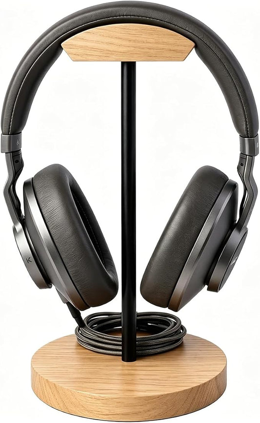 Headphone Stand Nature Wood & Metal Headset Hanger Mount Hook Gaming Holder Desktop Earphone Artful Functional Craftmanship Stand for All Headsets with Solid Wooden Base