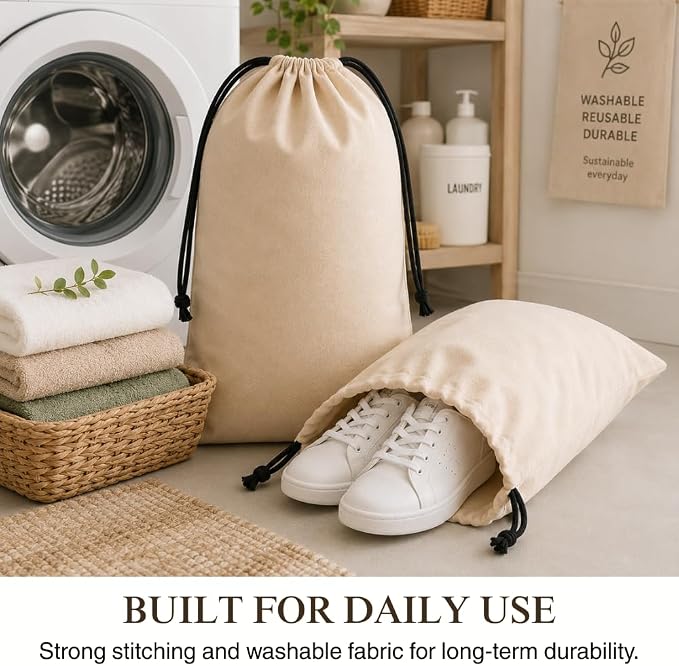 3 Pack Shoe Bags for Travel, Drawstring Portable Shoe Bags for Storage, Travel Essential Cotton Footwear Laundry Bag For Men & Women, Dustproof Reusable Organizer Bags for Sneakers: 26"x20"