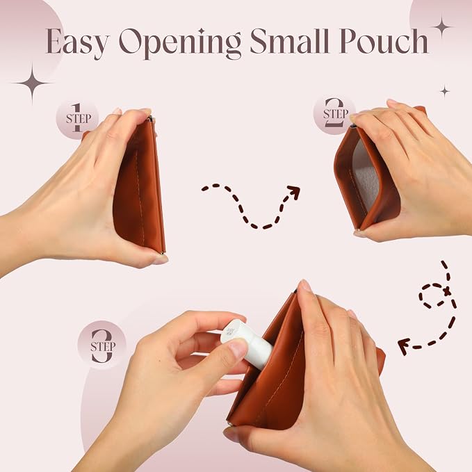 4.7in Small Makeup Bag for Purse, 4Pcs Pocket Leather Cosmetic Bag Small Squeeze Coin Purse for Women Snap Closure Pouches for Purse Organizer Pouchic for Travel Jewelry Storage (Business)