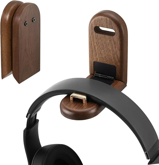 Wood Headphone Stand Wall Mount Holder, Sticky Headset Hook, Under Desk Headphone Hanger,Foldable Desk Headphone Hanger Earphone Clamp for Audio,Studio & Gaming Headphones, moderate