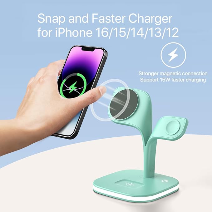 EXW Charging Station, Magnetic Wireless Charger,5 in 1 Fast Wireless Charger Stand for iPhone 17/Air/16/15/14/13/12 Pro/Max/Mini/Plus, Apple Watch 10/9/ 8/7/6/SE/5/4/3/2 and Airpods 3/2/Pro
