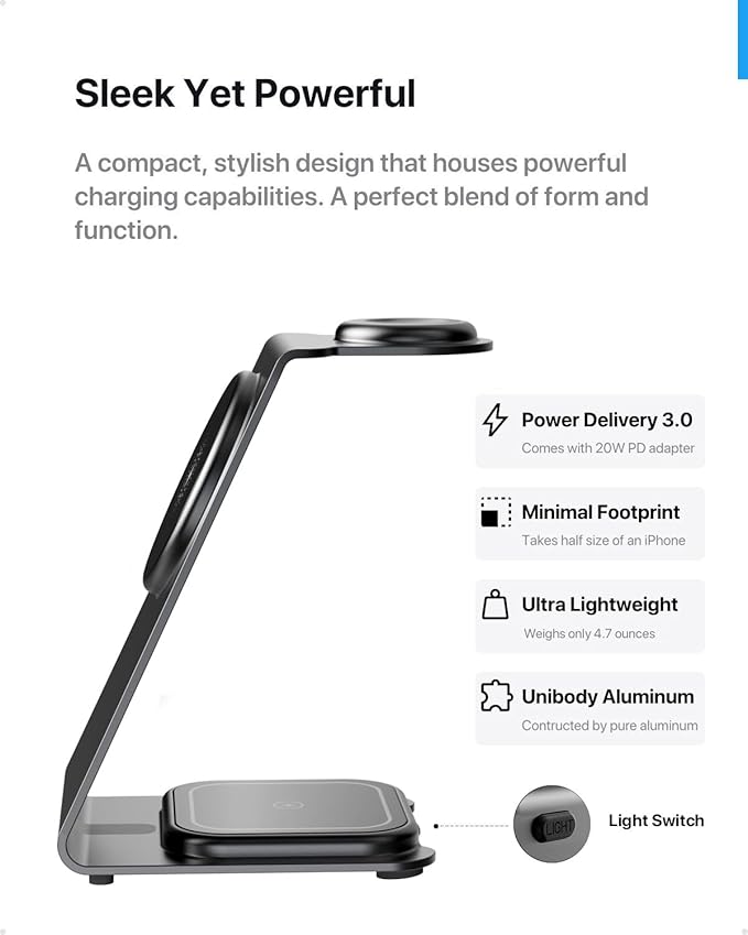 Intoval 3 in 1 Wireless Charging Station for Magsafe, Magnetic Charger for iPhone 16 15 14 13 12 Pro Max, Wireless Charger for Apple Watch 10 Ultra SE 9 8 7 6, for AirPods 4 Pro 2 3 (Grey)