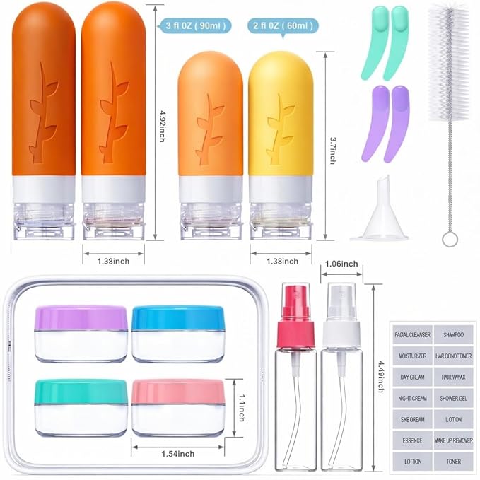 Tocelffe Travel Containers for Toiletries, 18pack TSA Approved Size Containers for Toiletries,travel bottles for Toiletries,travel Jars or Personal Essentials