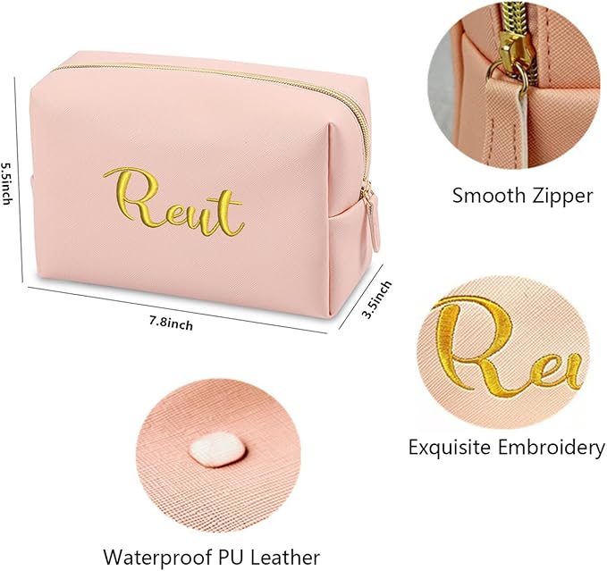 GOPHIE Personalized Embroidered Makeup Bag, Toiletry Bag for Women, Large Cosmetic Travel Bag, Gift For Bridesmaid，Set of 3, Pink