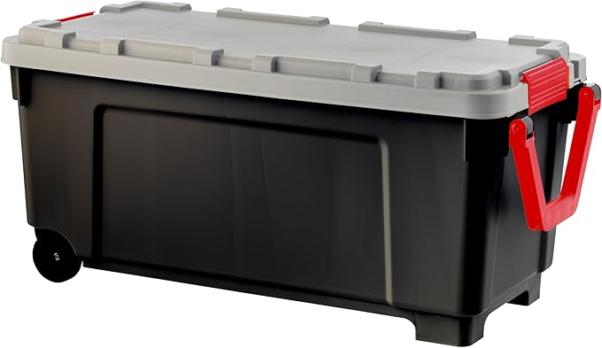 IRIS USA 2 Pack TrailBox, 43 Gallon Lockable Storage Trunk Box, Truck Bed Bin Heavy-Duty Containers Camping Gear, Adventure Chest - Black/Gray