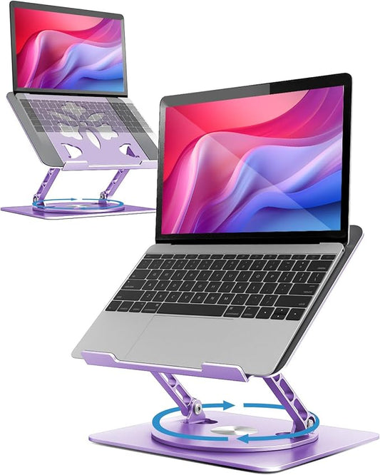 360° Rotating Laptop Stand for Desk | Adjustable, Foldable, Portable Aluminum Ergonomic Riser | Compatible with MacBook, Dell, HP & All Laptops 10-16 inch | Purple