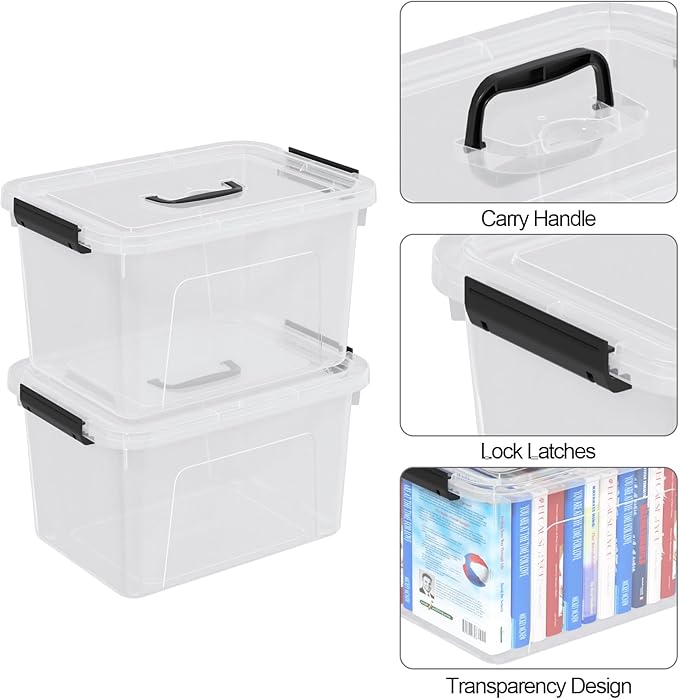 4-Pack Plastic Storage Bins Boxes Containers with Lids, 18 L Clear Latching Box with Handle