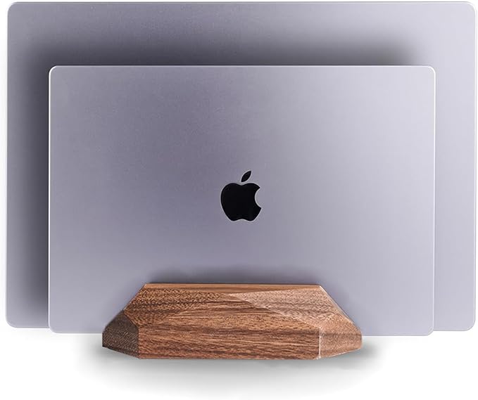 Dual Laptop Holder Adjustable Vertical Laptop Stand, 2 Slots MacBook Stand Wood,Wooden Laptop Stand,Vertical Laptop Holder for Desk, Widen Dock Fits All MacBook/Surface pro