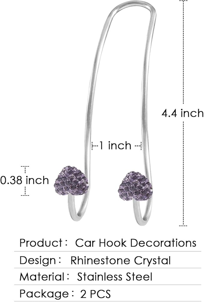 Guoord Car Headrest Hooks Decoration, 2 Pcs Bling Heart-Shaped Purse Hook Hangers, Auto Hooks Car Hangers and Durable Backseat Holder, Storage Universal for SUV Truck Vehicle（Purple）